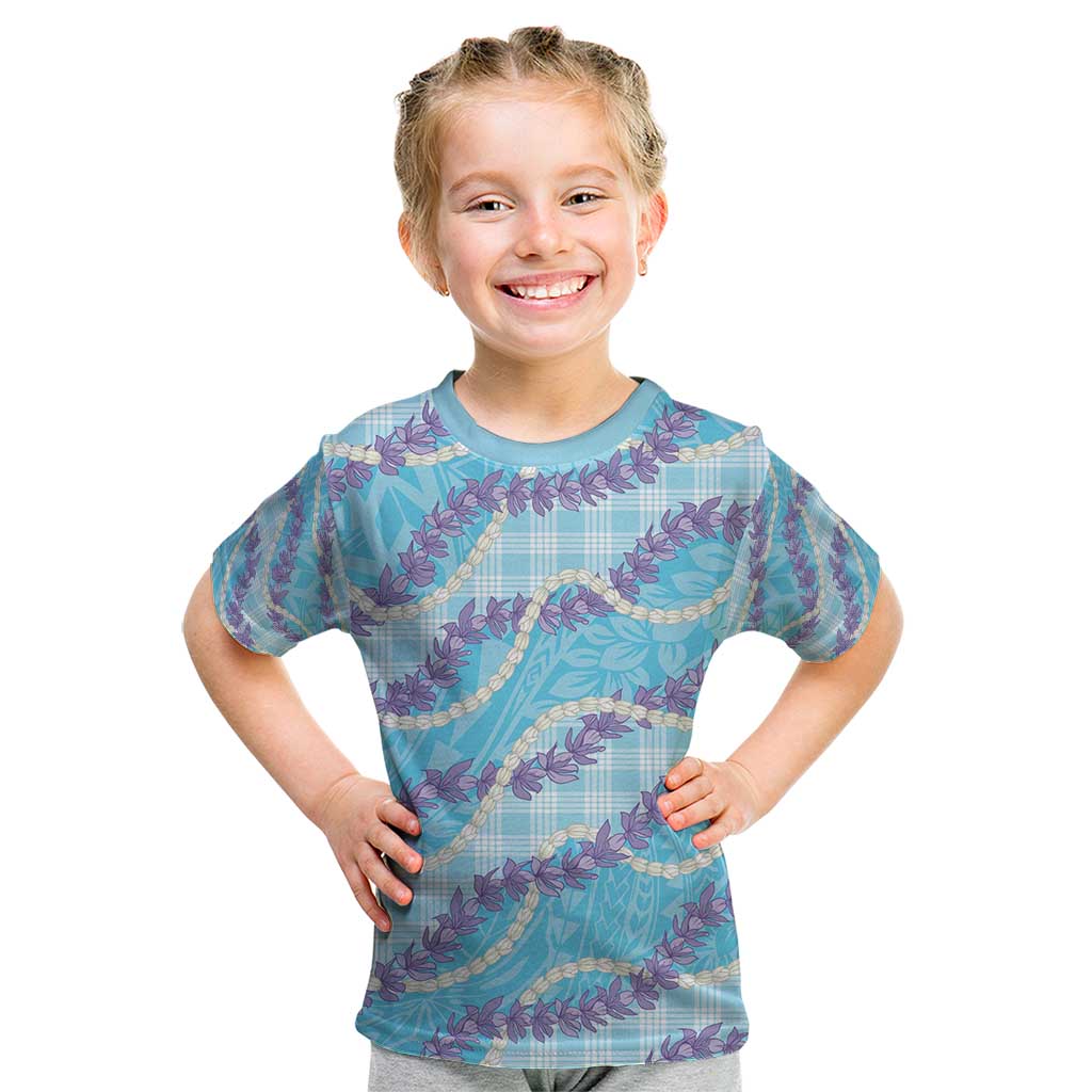 Blue Hawaii Palaka Honohono Pikake Kid T Shirt Hawaiian Orchid Lei Polynesian Pattern - Polynesian Pride