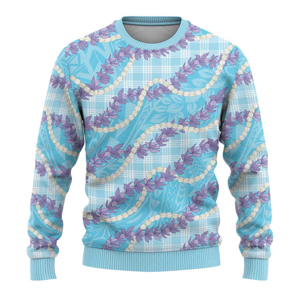 Blue Hawaii Palaka Honohono Pikake Ugly Christmas Sweater Hawaiian Orchid Lei Polynesian Pattern - Polynesian Pride