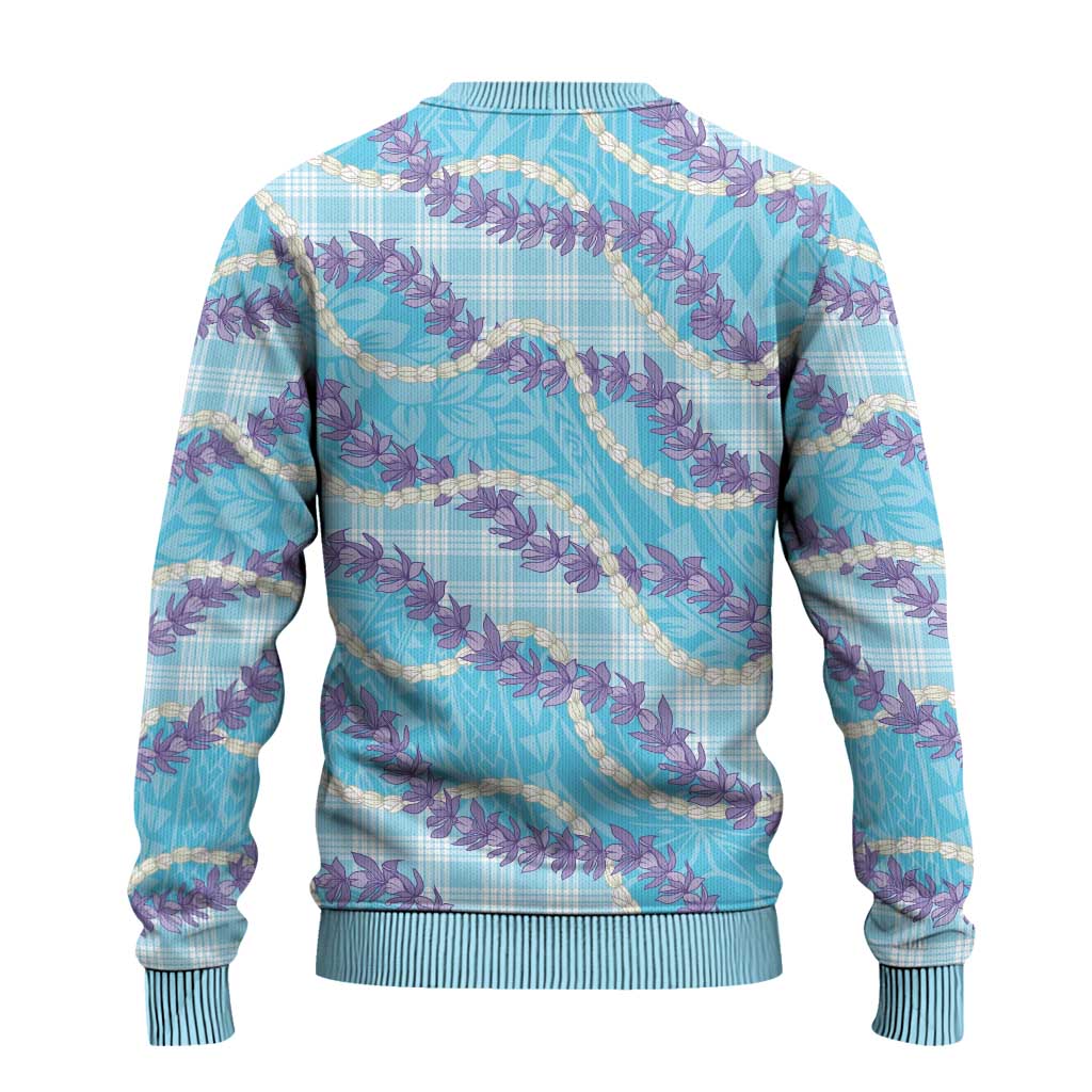 Blue Hawaii Palaka Honohono Pikake Ugly Christmas Sweater Hawaiian Orchid Lei Polynesian Pattern - Polynesian Pride
