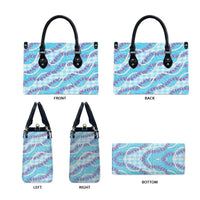 Blue Hawaii Palaka Honohono Pikake Leather Bag Hawaiian Orchid Lei Polynesian Pattern - Polynesian Pride