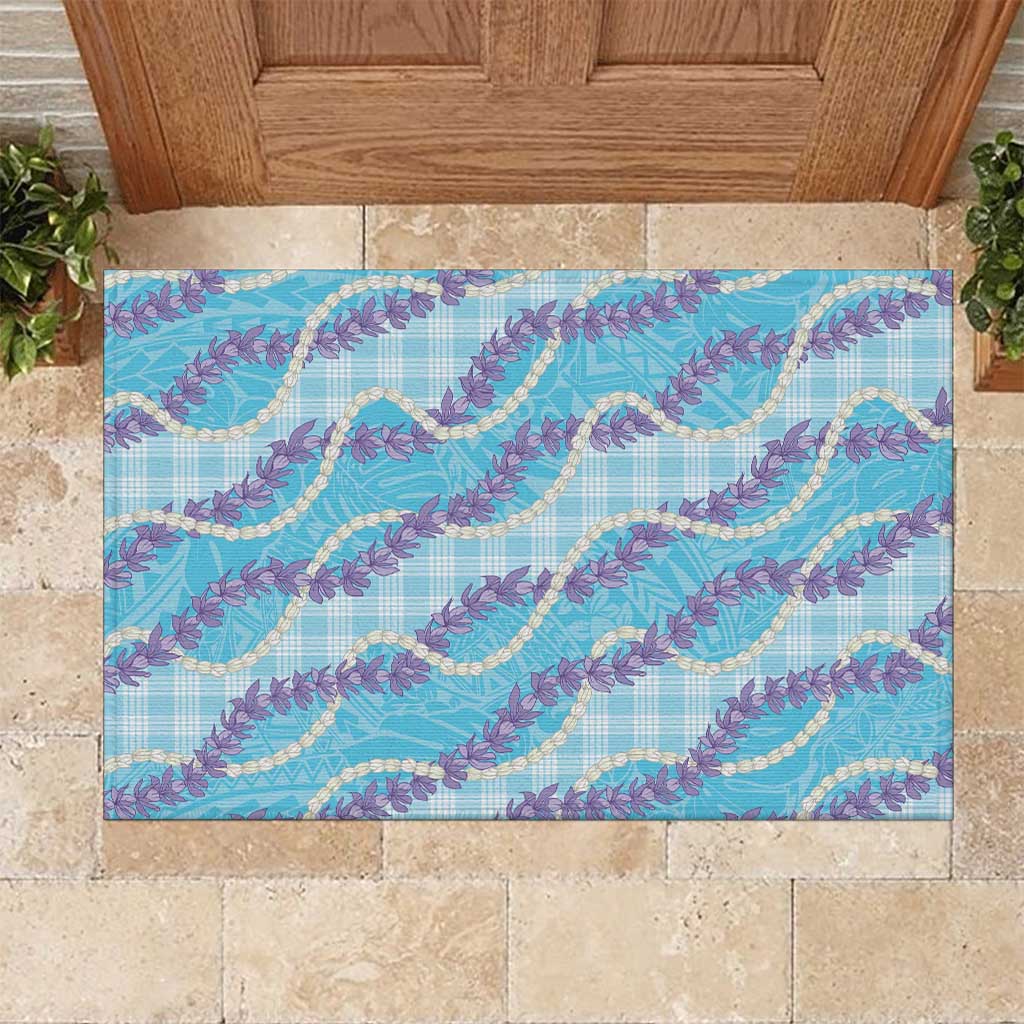 Blue Hawaii Palaka Honohono Pikake Rubber Doormat Hawaiian Orchid Lei Polynesian Pattern - Polynesian Pride