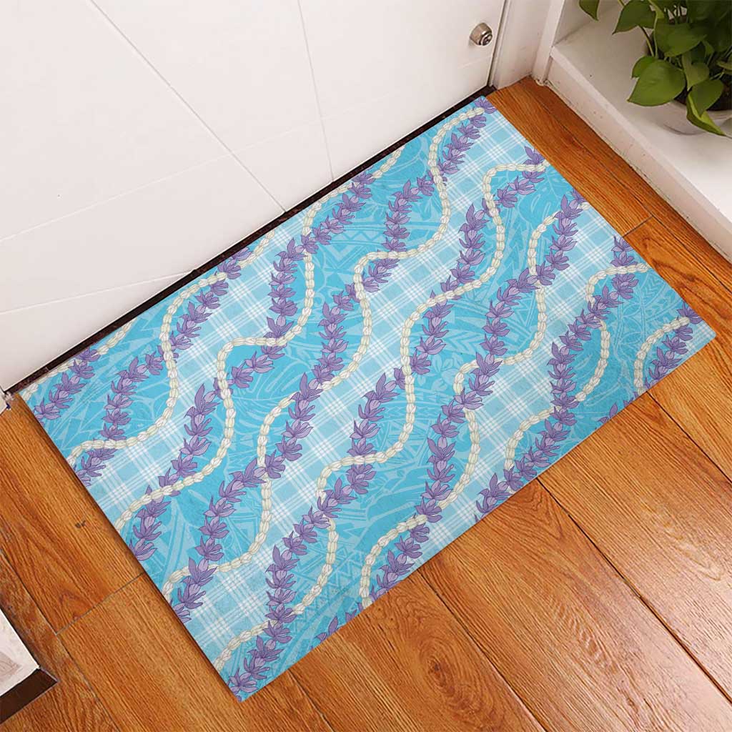 Blue Hawaii Palaka Honohono Pikake Rubber Doormat Hawaiian Orchid Lei Polynesian Pattern - Polynesian Pride