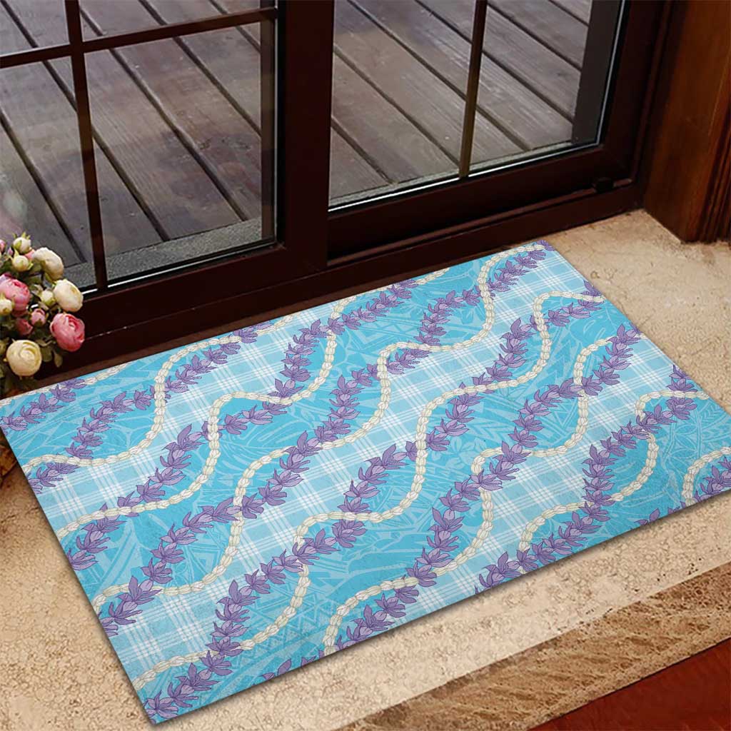 Blue Hawaii Palaka Honohono Pikake Rubber Doormat Hawaiian Orchid Lei Polynesian Pattern - Polynesian Pride