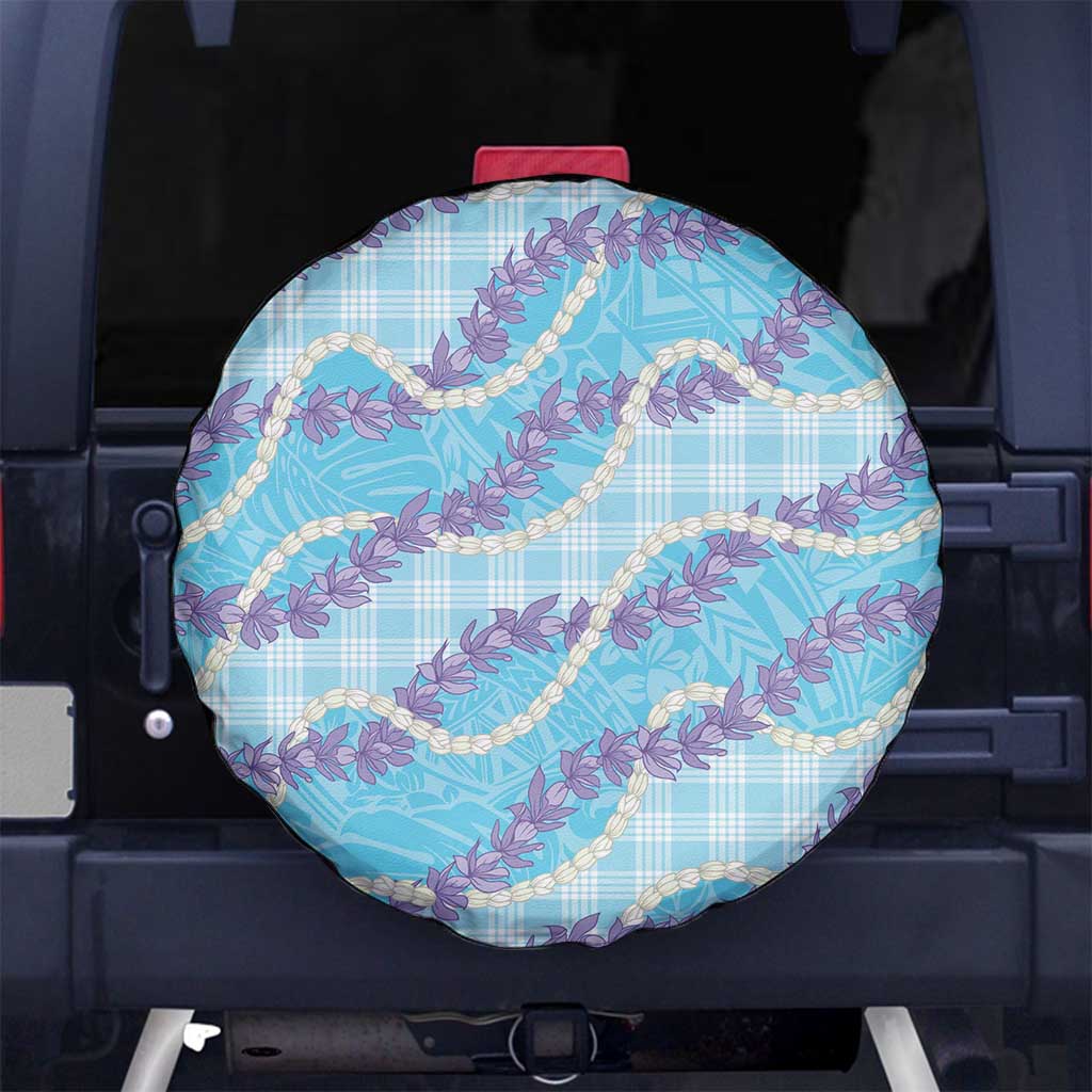Blue Hawaii Palaka Honohono Pikake Spare Tire Cover Hawaiian Orchid Lei Polynesian Pattern - Polynesian Pride