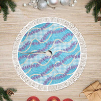 Blue Hawaii Palaka Honohono Pikake Tree Skirt Hawaiian Orchid Lei Polynesian Pattern - Polynesian Pride