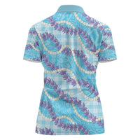 Blue Hawaii Palaka Honohono Pikake Women Polo Shirt Hawaiian Orchid Lei Polynesian Pattern - Polynesian Pride