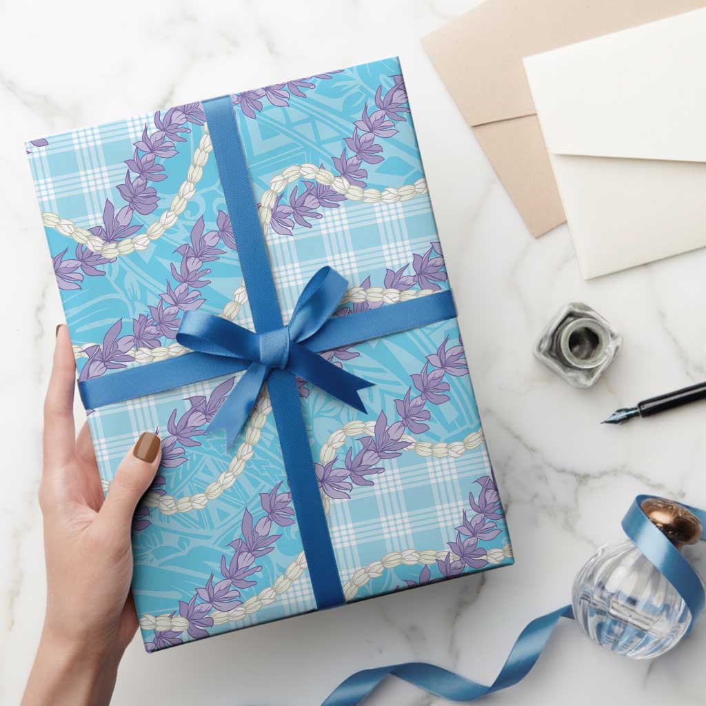 Blue Hawaii Palaka Honohono Pikake Wrapping Paper Hawaiian Orchid Lei Polynesian Pattern - Polynesian Pride
