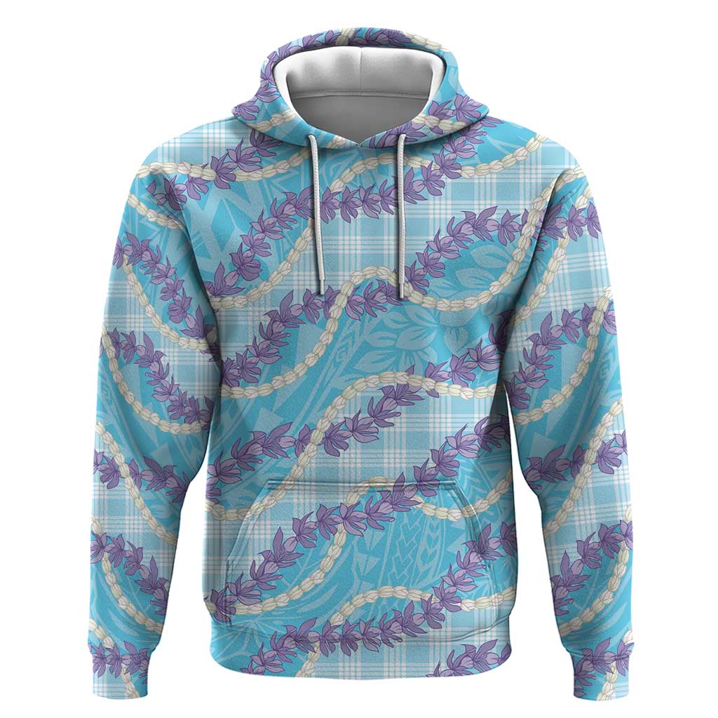 Blue Hawaii Palaka Honohono Pikake Zip Hoodie Hawaiian Orchid Lei Polynesian Pattern - Polynesian Pride