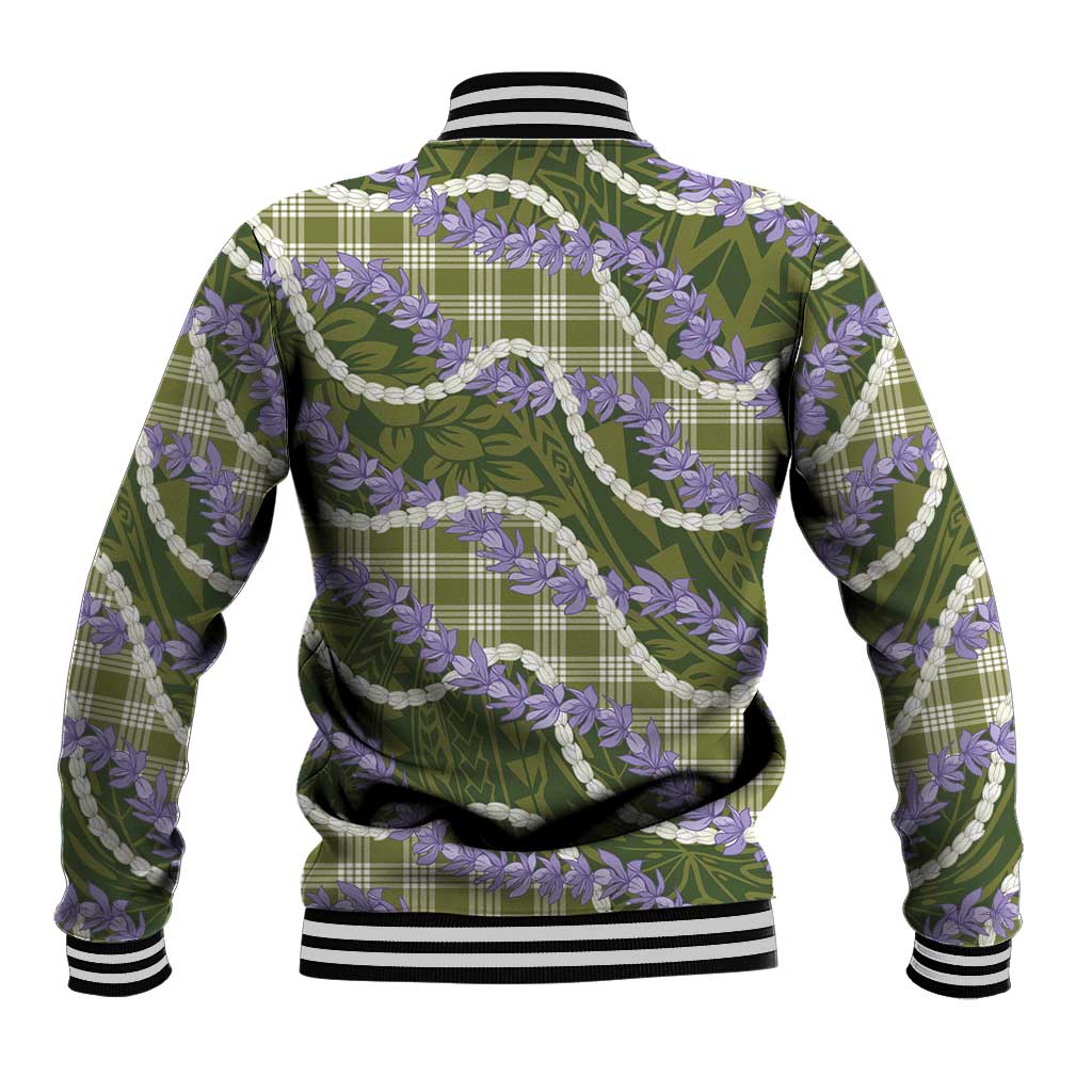 Green Hawaii Palaka Honohono Pikake Baseball Jacket Hawaiian Orchid Lei Polynesian Pattern - Polynesian Pride