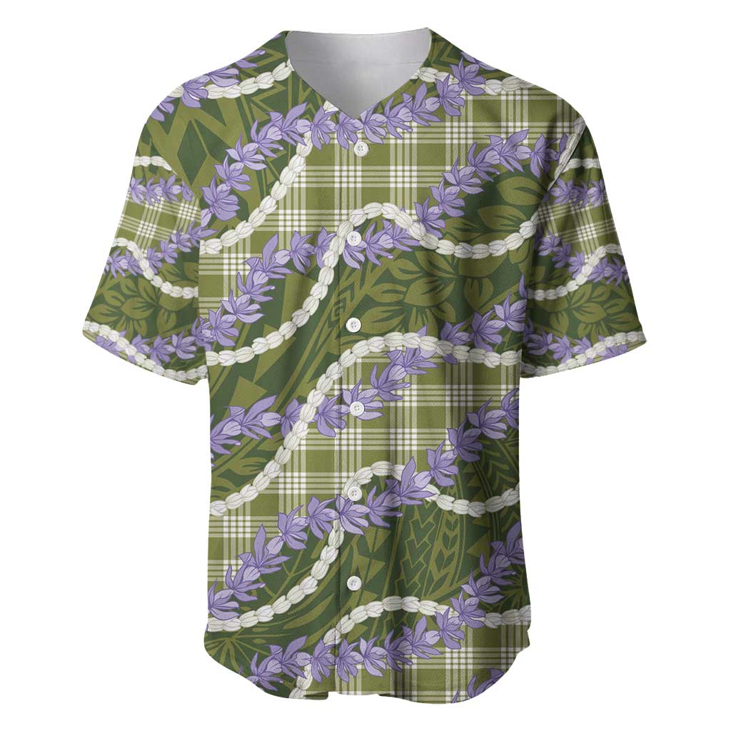 Green Hawaii Palaka Honohono Pikake Baseball Jersey Hawaiian Orchid Lei Polynesian Pattern - Polynesian Pride