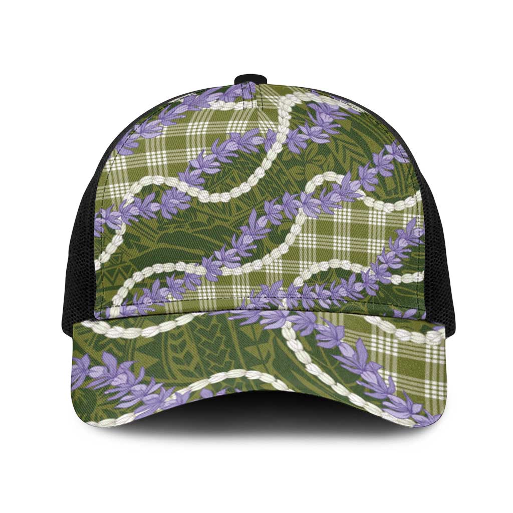 Green Hawaii Palaka Honohono Pikake Baseball Net Cap Hawaiian Orchid Lei Polynesian Pattern - Polynesian Pride