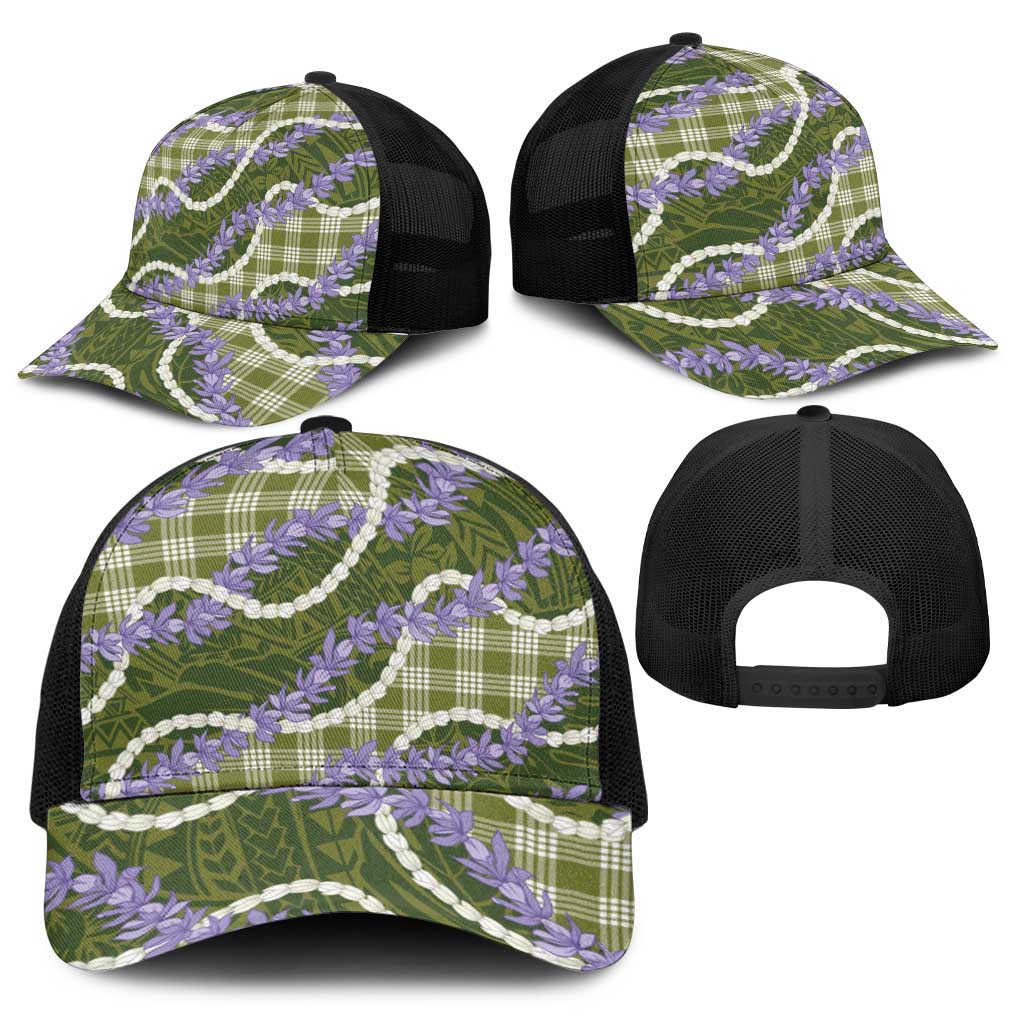 Green Hawaii Palaka Honohono Pikake Baseball Net Cap Hawaiian Orchid Lei Polynesian Pattern - Polynesian Pride