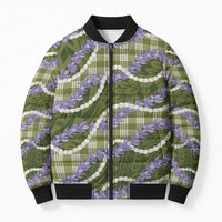 Green Hawaii Palaka Honohono Pikake Bomber Puffer Jacket Hawaiian Orchid Lei Polynesian Pattern - Polynesian Pride