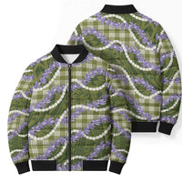 Green Hawaii Palaka Honohono Pikake Bomber Puffer Jacket Hawaiian Orchid Lei Polynesian Pattern - Polynesian Pride