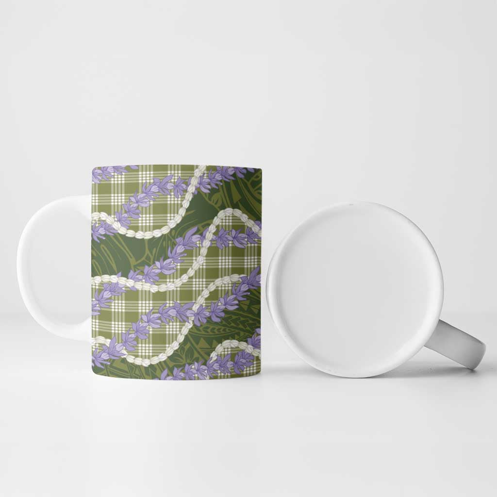 Green Hawaii Palaka Honohono Pikake Ceramic Mug Hawaiian Orchid Lei Polynesian Pattern - Polynesian Pride