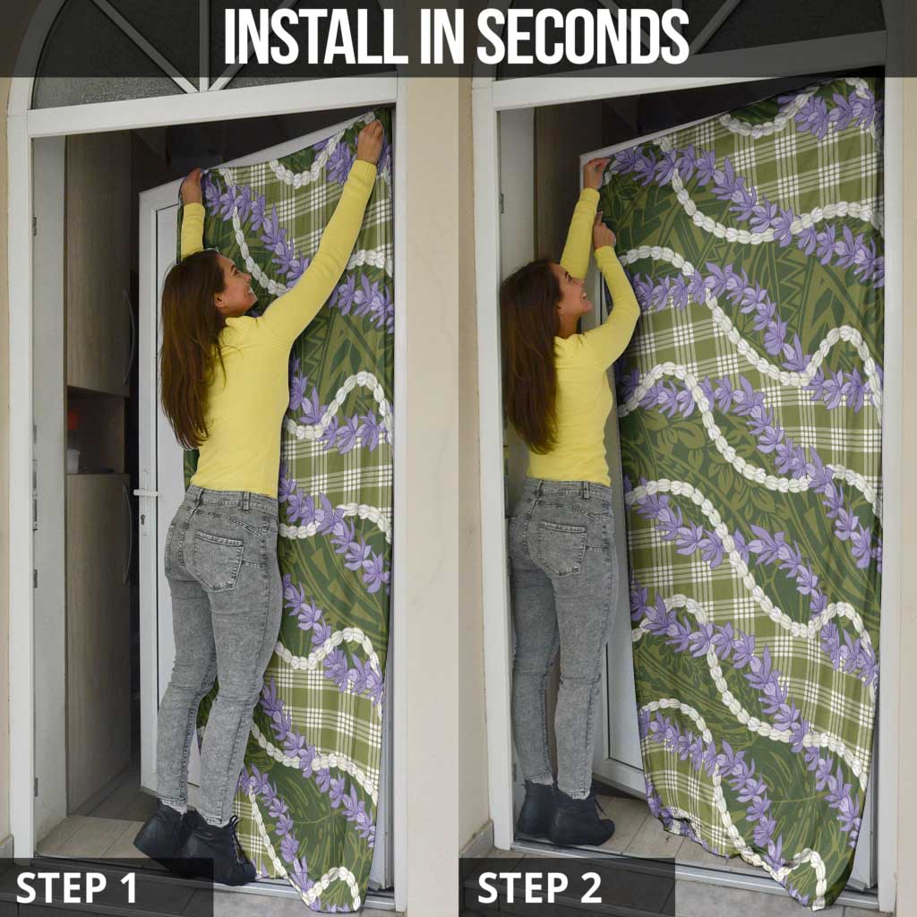 Green Hawaii Palaka Honohono Pikake Door Cover Hawaiian Orchid Lei Polynesian Pattern - Polynesian Pride