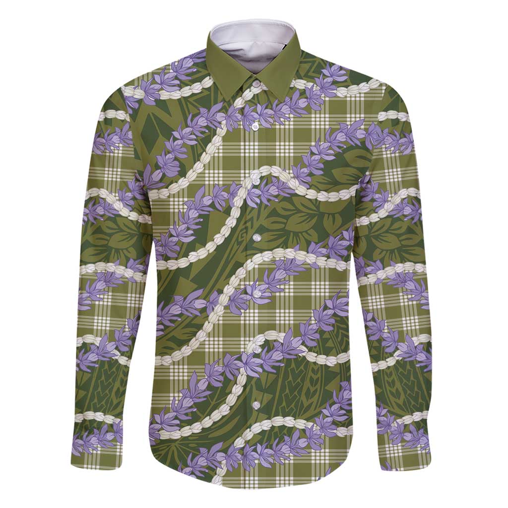 Green Hawaii Palaka Honohono Pikake Family Matching Off Shoulder Maxi Dress and Hawaiian Shirt Hawaiian Orchid Lei Polynesian Pattern - Polynesian Pride