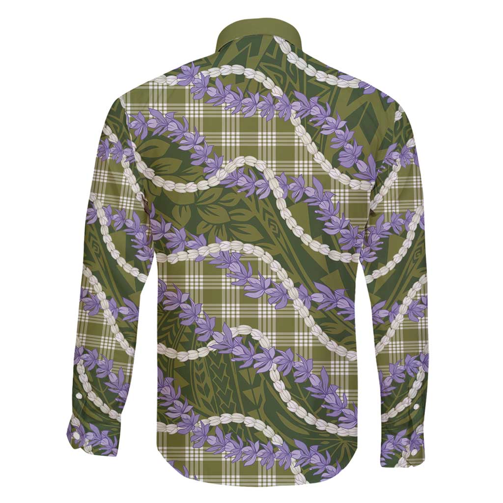 Green Hawaii Palaka Honohono Pikake Family Matching Off Shoulder Maxi Dress and Hawaiian Shirt Hawaiian Orchid Lei Polynesian Pattern - Polynesian Pride