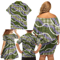 Green Hawaii Palaka Honohono Pikake Family Matching Off Shoulder Short Dress and Hawaiian Shirt Hawaiian Orchid Lei Polynesian Pattern - Polynesian Pride