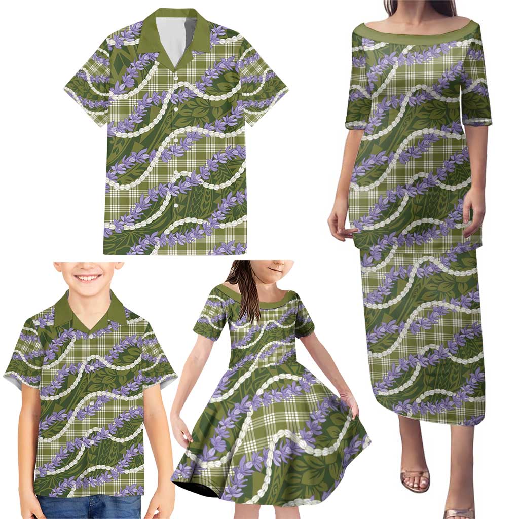 Green Hawaii Palaka Honohono Pikake Family Matching Puletasi and Hawaiian Shirt Hawaiian Orchid Lei Polynesian Pattern - Polynesian Pride