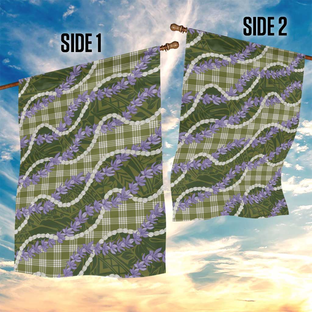Green Hawaii Palaka Honohono Pikake Garden Flag Hawaiian Orchid Lei Polynesian Pattern - Polynesian Pride
