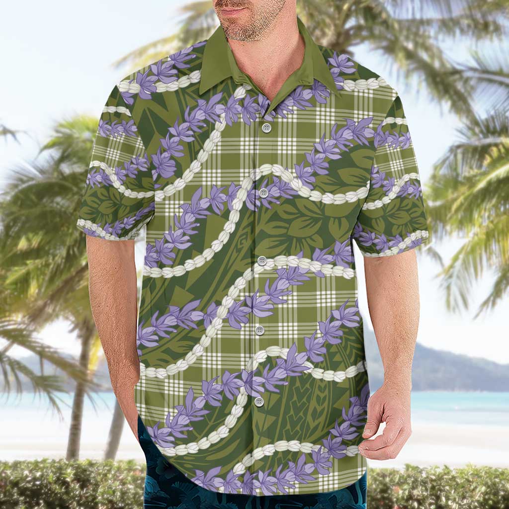 Green Hawaii Palaka Honohono Pikake Hawaiian Shirt Hawaiian Orchid Lei Polynesian Pattern - Polynesian Pride