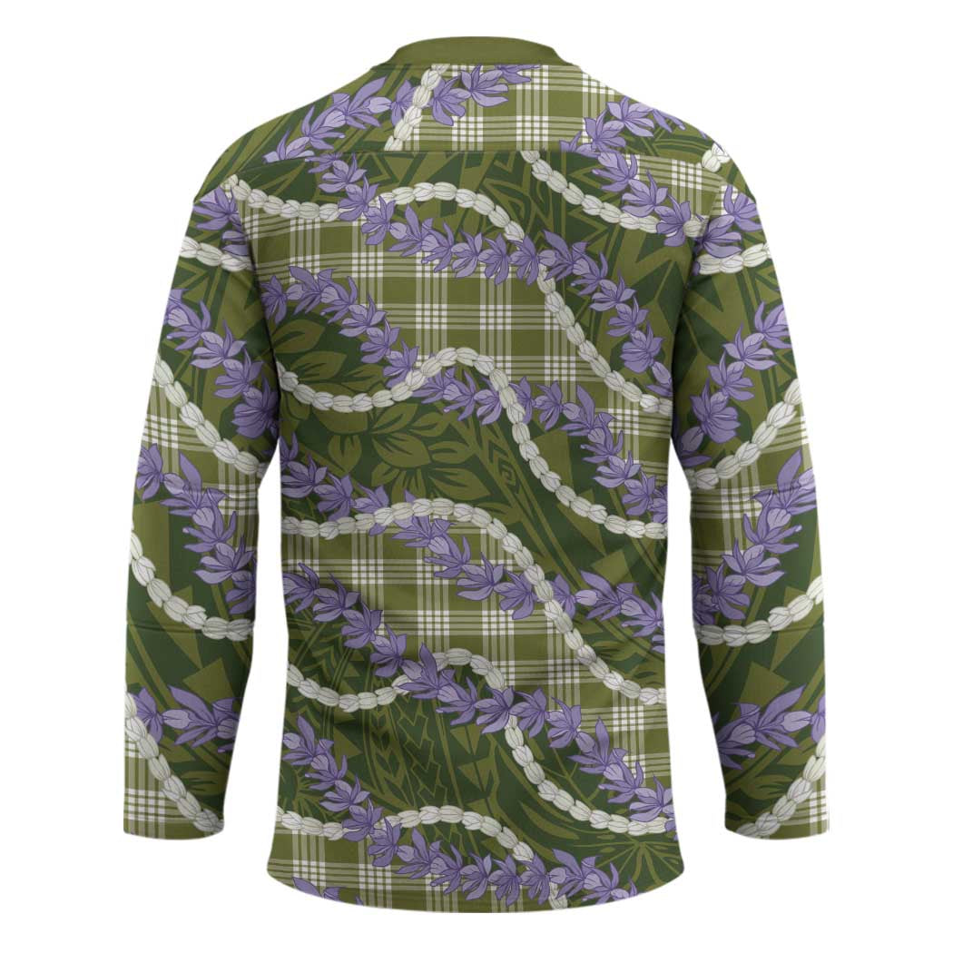 Green Hawaii Palaka Honohono Pikake Hockey Jersey Hawaiian Orchid Lei Polynesian Pattern - Polynesian Pride