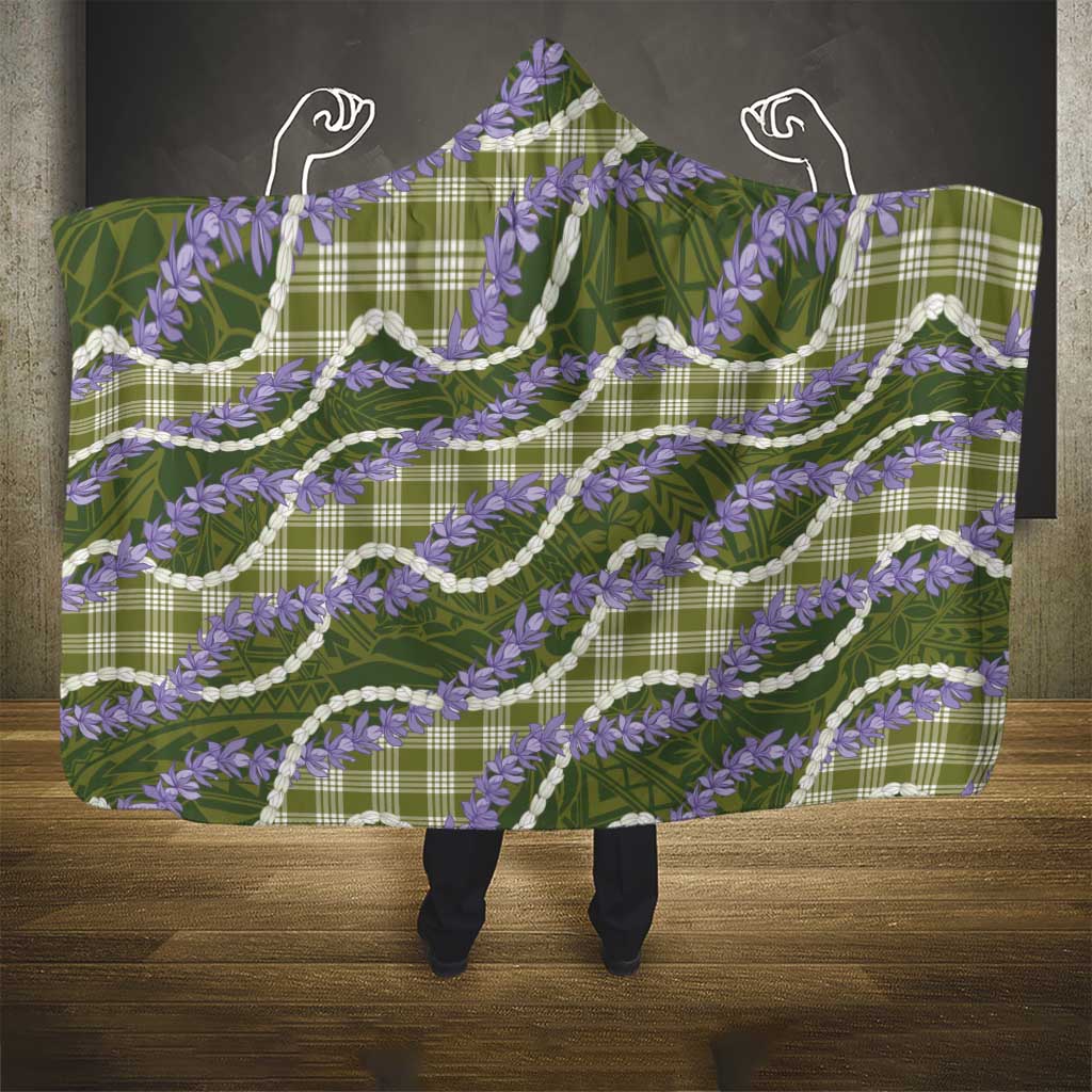 Green Hawaii Palaka Honohono Pikake Hooded Blanket Hawaiian Orchid Lei Polynesian Pattern - Polynesian Pride