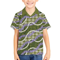 Green Hawaii Palaka Honohono Pikake Kid Hawaiian Shirt Hawaiian Orchid Lei Polynesian Pattern - Polynesian Pride