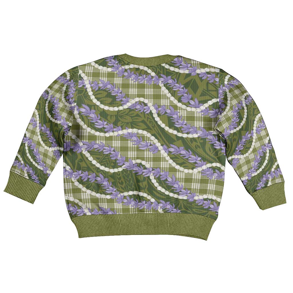 Green Hawaii Palaka Honohono Pikake Kid Ugly Christmas Sweater Hawaiian Orchid Lei Polynesian Pattern - Polynesian Pride