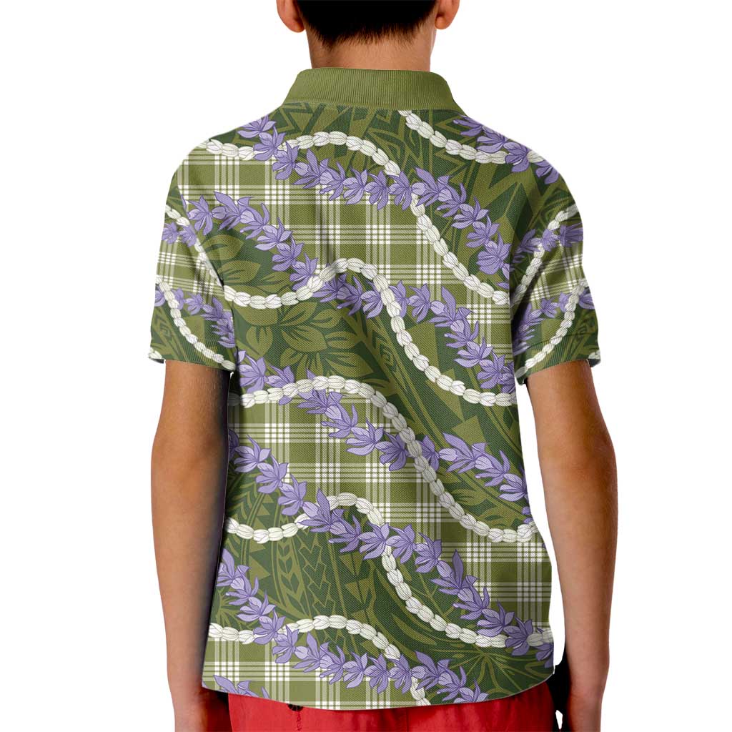 Green Hawaii Palaka Honohono Pikake Kid Polo Shirt Hawaiian Orchid Lei Polynesian Pattern - Polynesian Pride