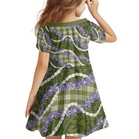 Green Hawaii Palaka Honohono Pikake Kid Short Sleeve Dress Hawaiian Orchid Lei Polynesian Pattern - Polynesian Pride