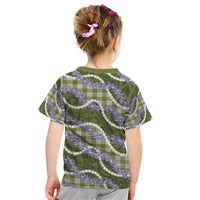 Green Hawaii Palaka Honohono Pikake Kid T Shirt Hawaiian Orchid Lei Polynesian Pattern - Polynesian Pride