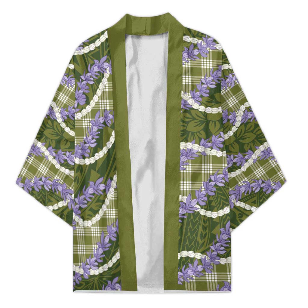 Green Hawaii Palaka Honohono Pikake Kimono Hawaiian Orchid Lei Polynesian Pattern - Polynesian Pride