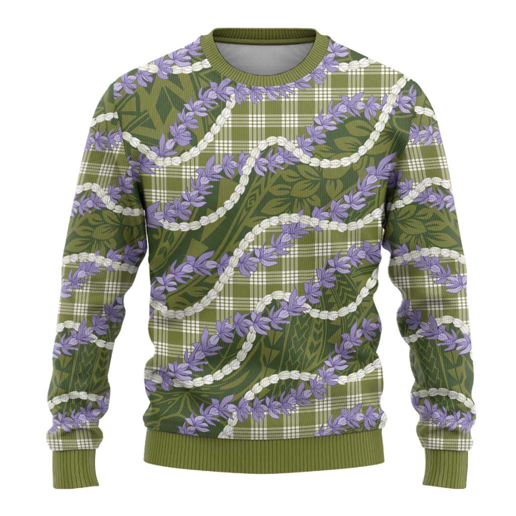 Green Hawaii Palaka Honohono Pikake Ugly Christmas Sweater Hawaiian Orchid Lei Polynesian Pattern - Polynesian Pride