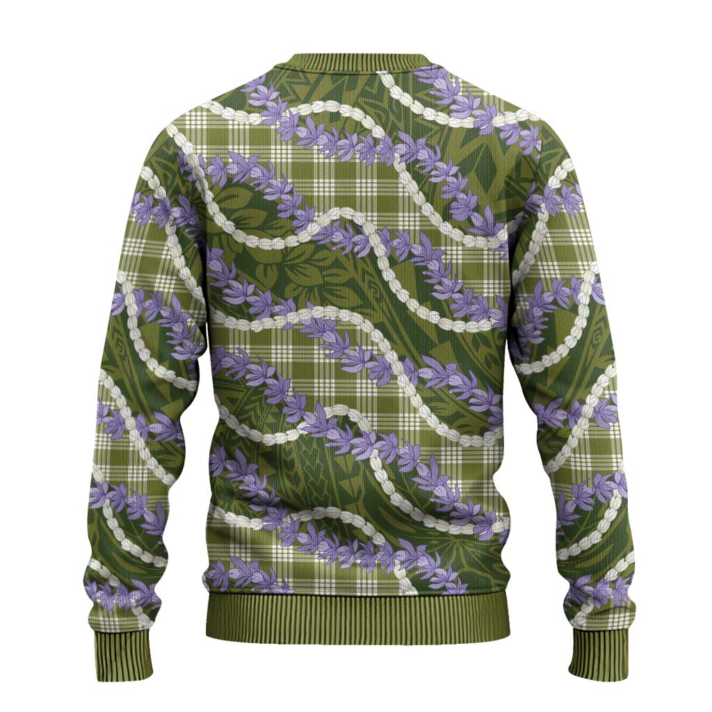 Green Hawaii Palaka Honohono Pikake Ugly Christmas Sweater Hawaiian Orchid Lei Polynesian Pattern - Polynesian Pride