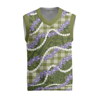 Green Hawaii Palaka Honohono Pikake Christmas Knitted V-Neck Vest Hawaiian Orchid Lei Polynesian Pattern - Polynesian Pride