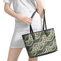 Green Hawaii Palaka Honohono Pikake Leather Tote Bag Hawaiian Orchid Lei Polynesian Pattern - Polynesian Pride