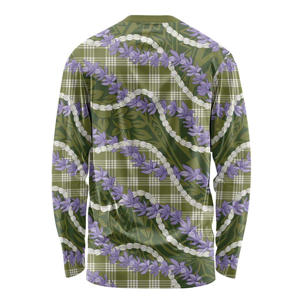 Green Hawaii Palaka Honohono Pikake Long Sleeve Shirt Hawaiian Orchid Lei Polynesian Pattern - Polynesian Pride