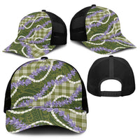 Green Hawaii Palaka Honohono Pikake Mesh Trucker Cap Hawaiian Orchid Lei Polynesian Pattern - Polynesian Pride