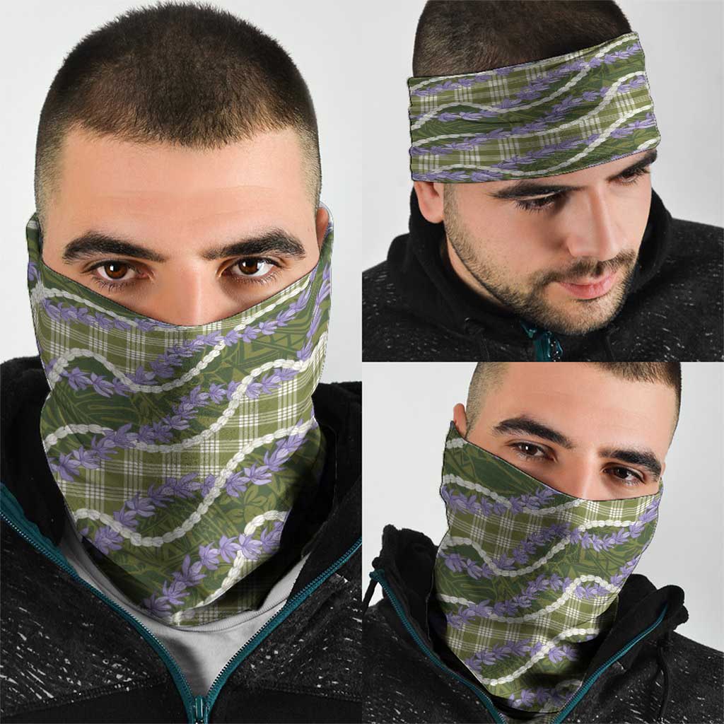 Green Hawaii Palaka Honohono Pikake Neck Gaiter Hawaiian Orchid Lei Polynesian Pattern - Polynesian Pride