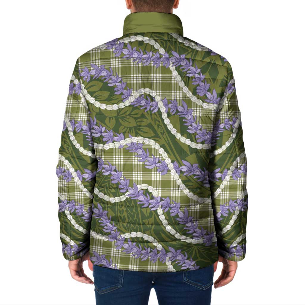 Green Hawaii Palaka Honohono Pikake Padded Jacket Hawaiian Orchid Lei Polynesian Pattern - Polynesian Pride