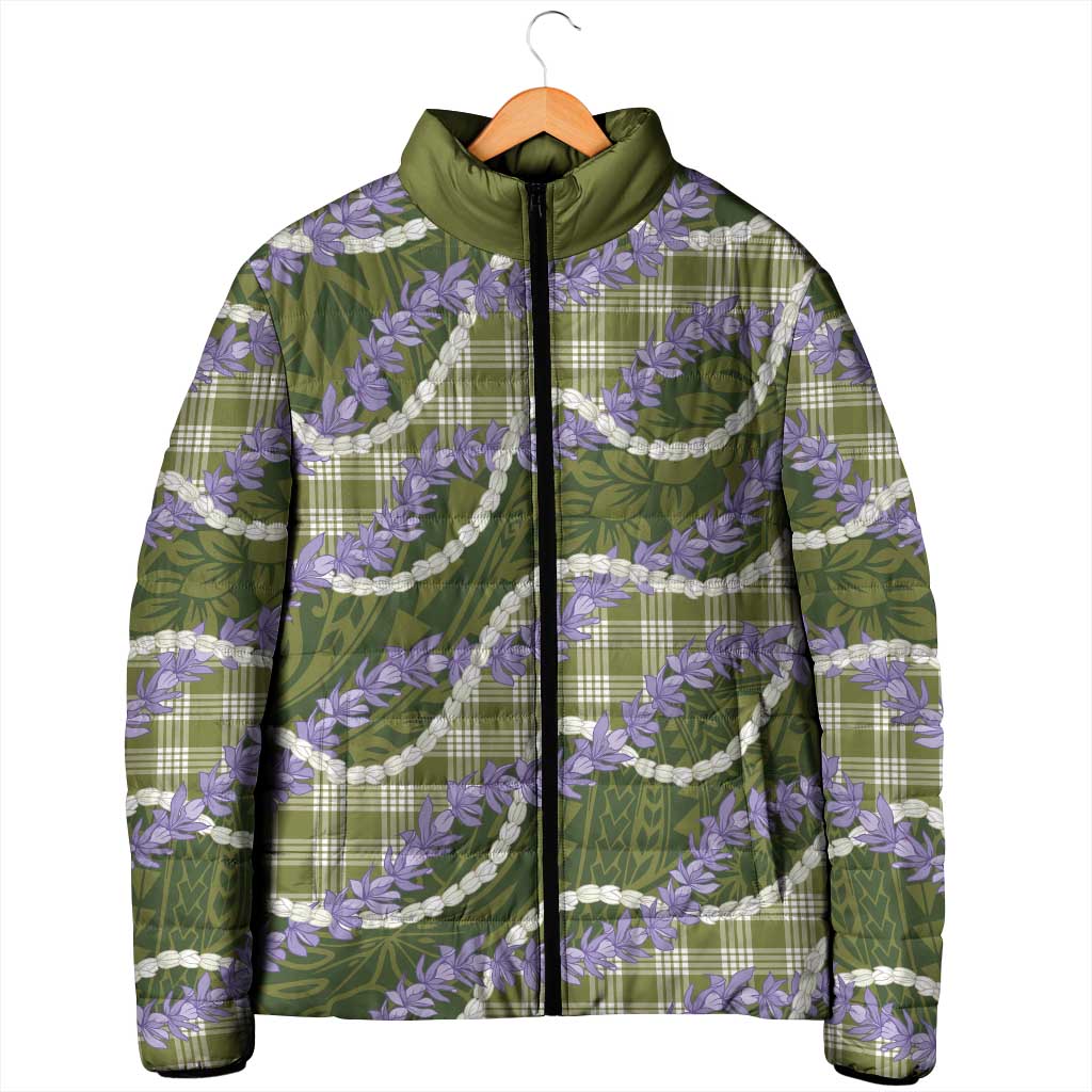 Green Hawaii Palaka Honohono Pikake Padded Jacket Hawaiian Orchid Lei Polynesian Pattern - Polynesian Pride