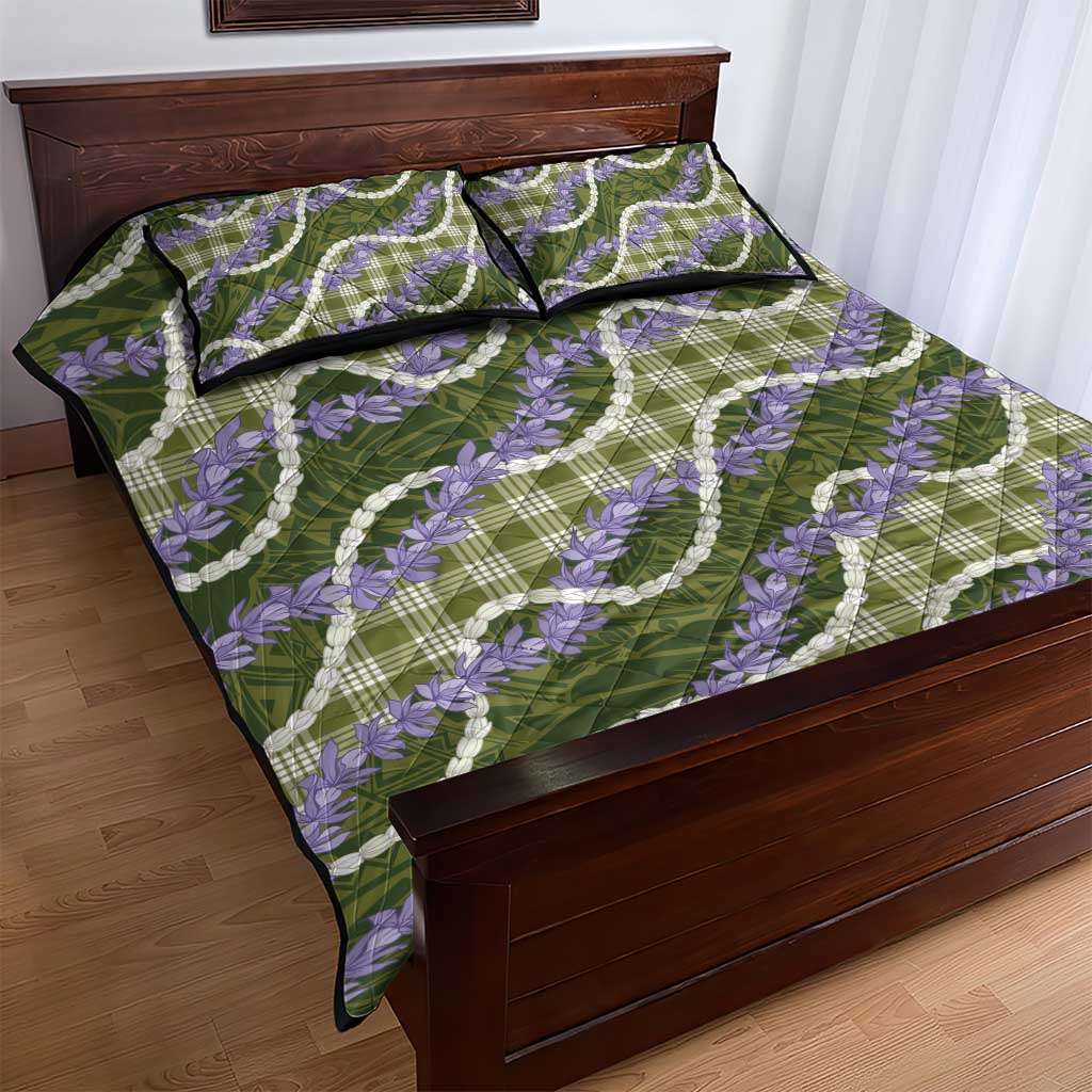 Green Hawaii Palaka Honohono Pikake Quilt Bed Set Hawaiian Orchid Lei Polynesian Pattern - Polynesian Pride