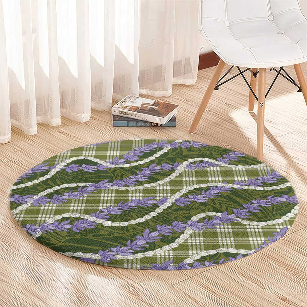Green Hawaii Palaka Honohono Pikake Round Carpet Hawaiian Orchid Lei Polynesian Pattern - Polynesian Pride