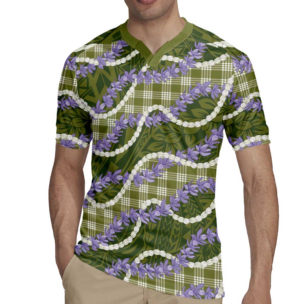 Green Hawaii Palaka Honohono Pikake Rugby Jersey Hawaiian Orchid Lei Polynesian Pattern - Polynesian Pride
