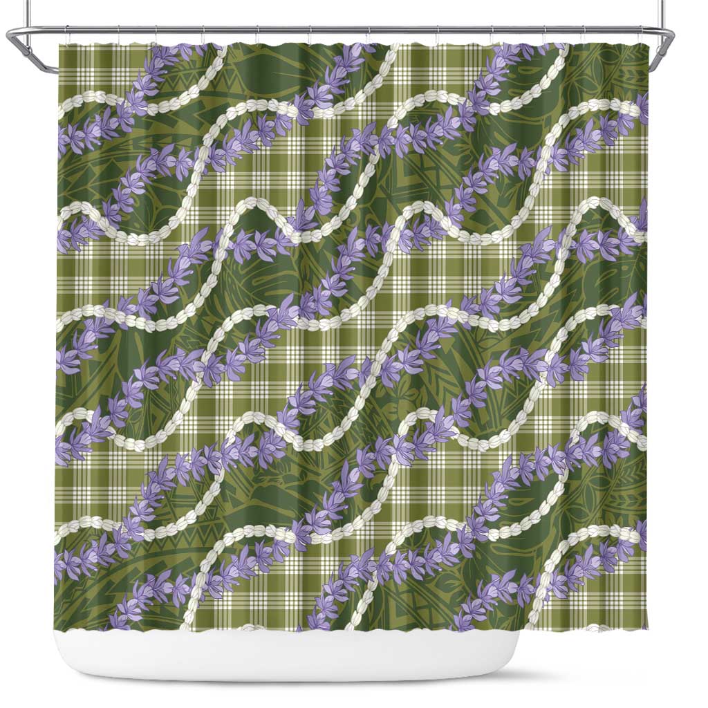 Green Hawaii Palaka Honohono Pikake Shower Curtain Hawaiian Orchid Lei Polynesian Pattern - Polynesian Pride
