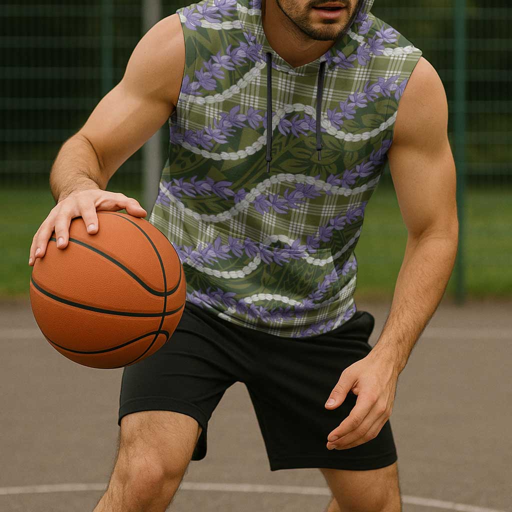 Green Hawaii Palaka Honohono Pikake Sleeveless Hoodie Hawaiian Orchid Lei Polynesian Pattern - Polynesian Pride