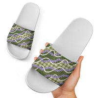 Green Hawaii Palaka Honohono Pikake Slide Sandals Hawaiian Orchid Lei Polynesian Pattern - Polynesian Pride