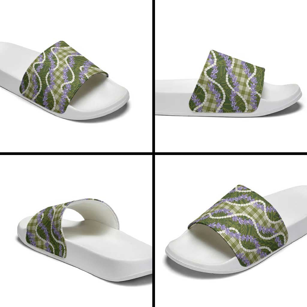 Green Hawaii Palaka Honohono Pikake Slide Sandals Hawaiian Orchid Lei Polynesian Pattern - Polynesian Pride
